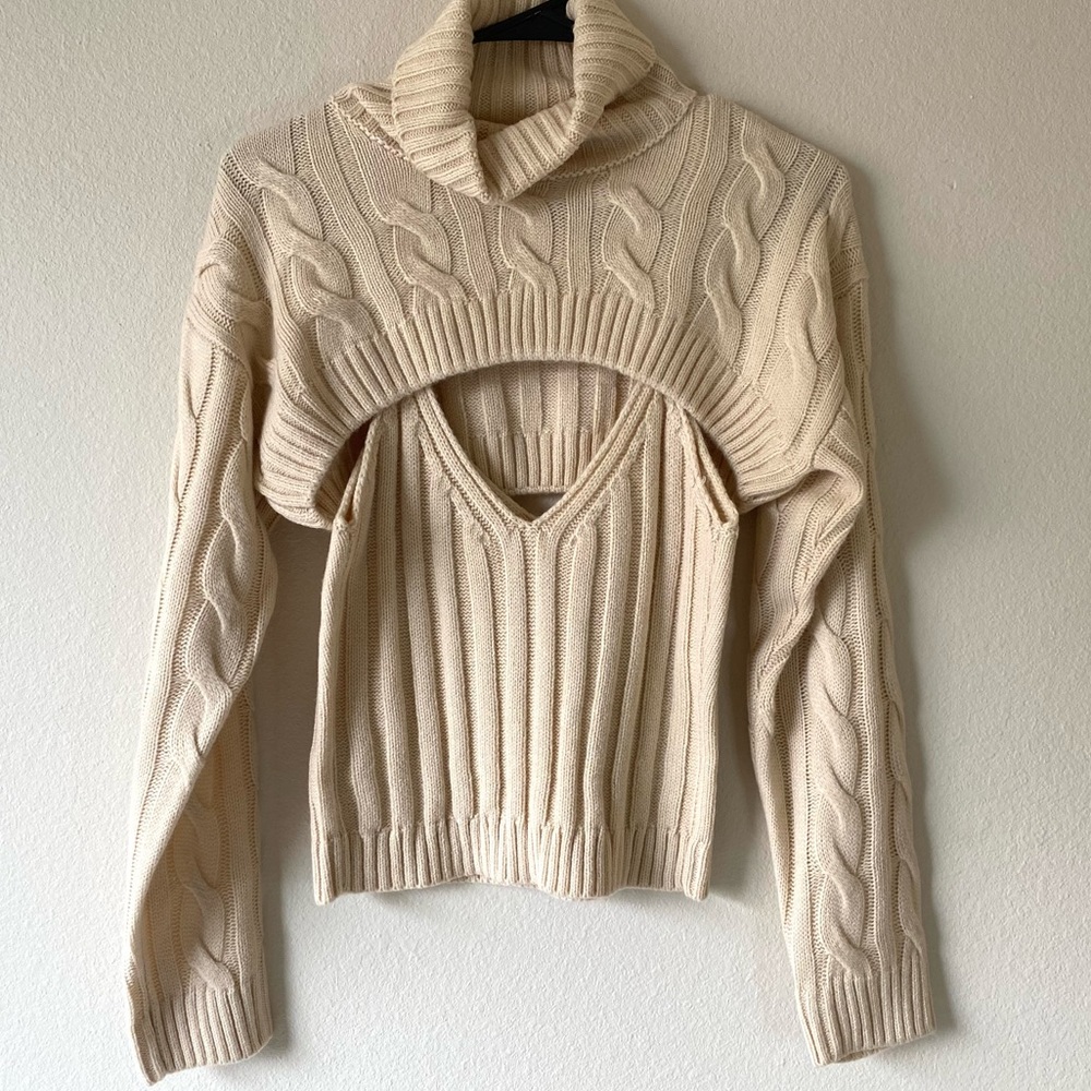 NWOT Crème Tan Sweater Tank Top and Turtleneck Shrug Combo Set, And Now This